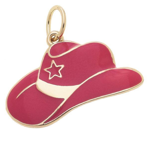 Pink Enamel Cowgirl Hat Charm For Sale