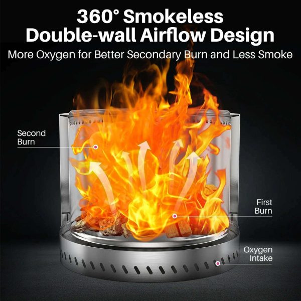 19.5   Smokeless Fire Pit, Outdoor Stainless Steel Firepit with Carry Bag, Wood Burning Portable Fireplaces for Camping Bonfire Discount - Image 4